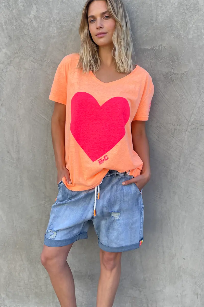 Hammill & Co - Oversized V Neck Tee - Orange/Pink 1