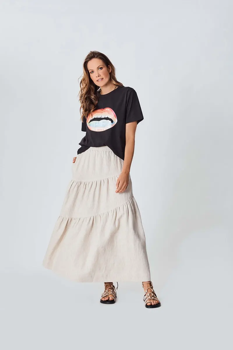 The Others - Linen Asymetrical Tiered Skirt - Stone 1