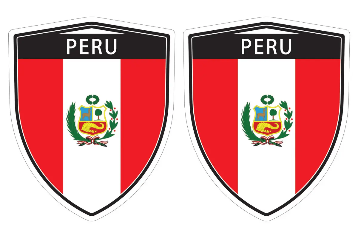 Peru Peruvian Flag Shield Shape Decal Car Bumper Window Sticker Set Of 2,  Sh038 1