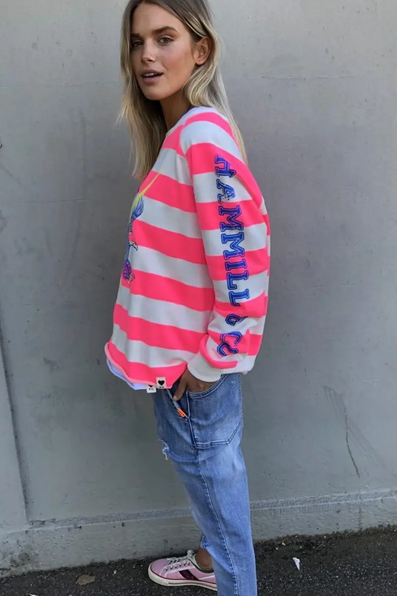 Hammill & Co - Raw Hem Pink Stripe Sweat 3