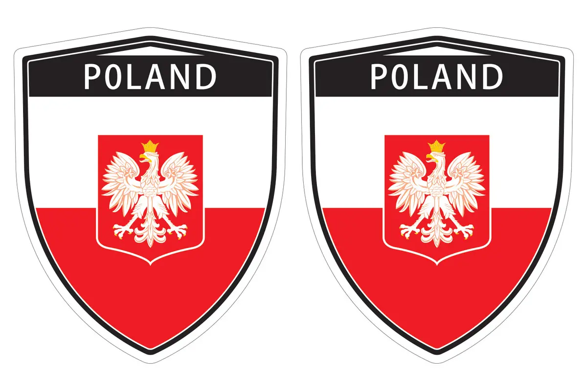 Poland Polish Polska Flag Shield Shape Decal Car Bumper Window Sticker Set Of 2,  Sh040 1