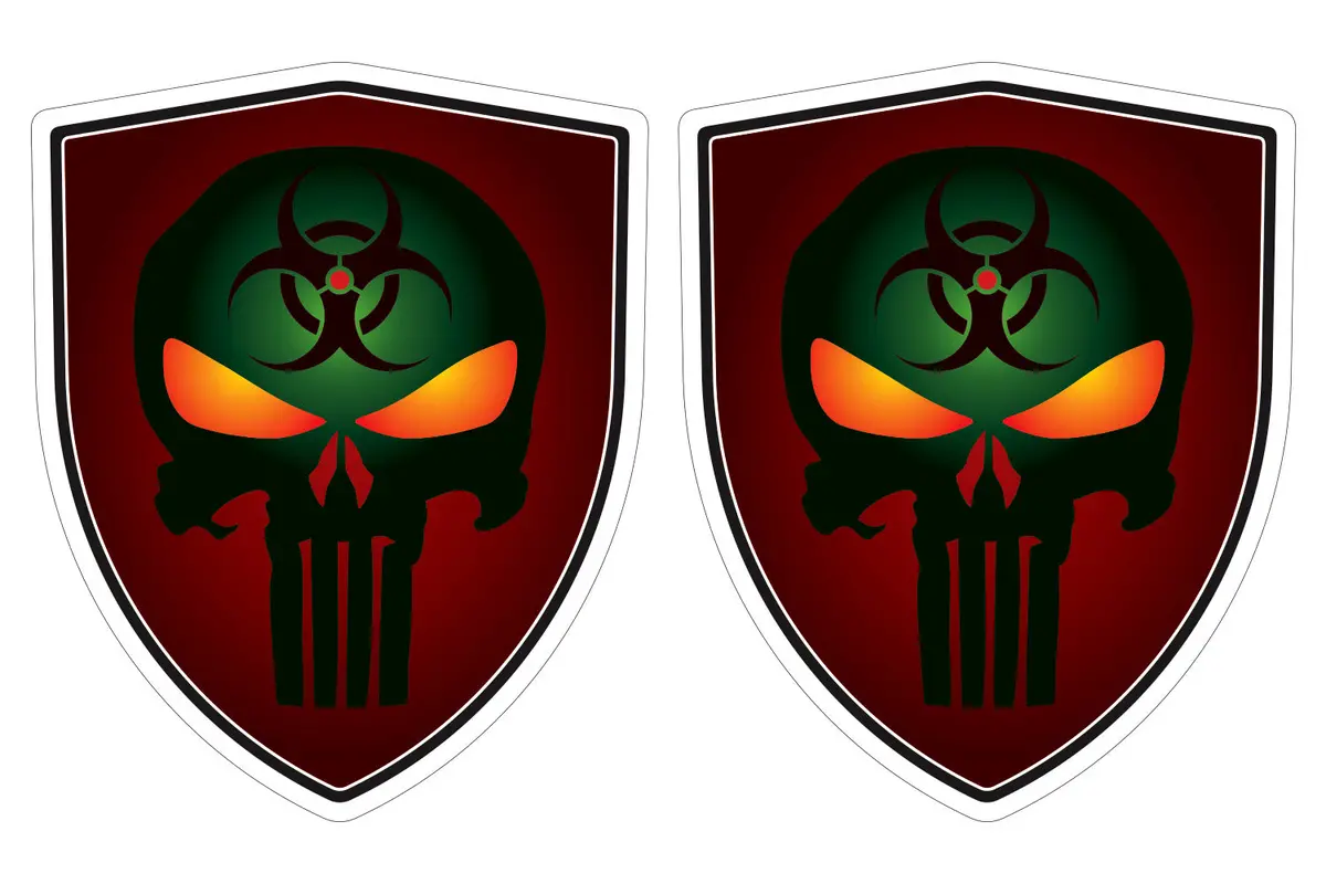 Punisher Skull Zombie Flag Shield Shape Decal Car Bumper Window Sticker Set Of 2,  Sh069 1