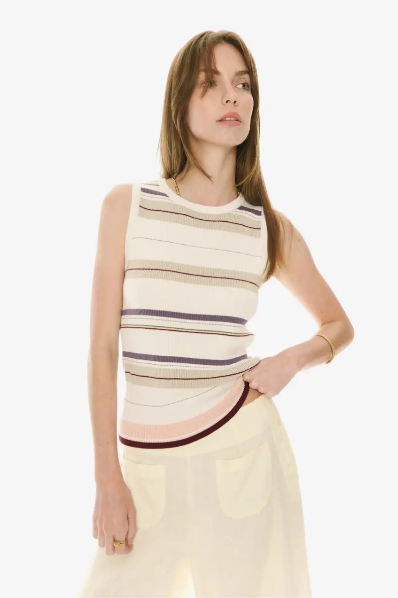 Pol - Fey Ribbed Tank - Ivory Multi 1