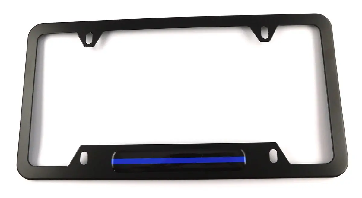 Police Metal Black Aluminium Car License Plate Frame Holder 4 Hole Bottom Cutout 1