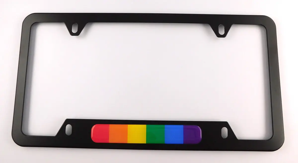 Pride Flag Metal Black Aluminium Car License Plate Frame Holder 4 Hole Bottom Cutout 1