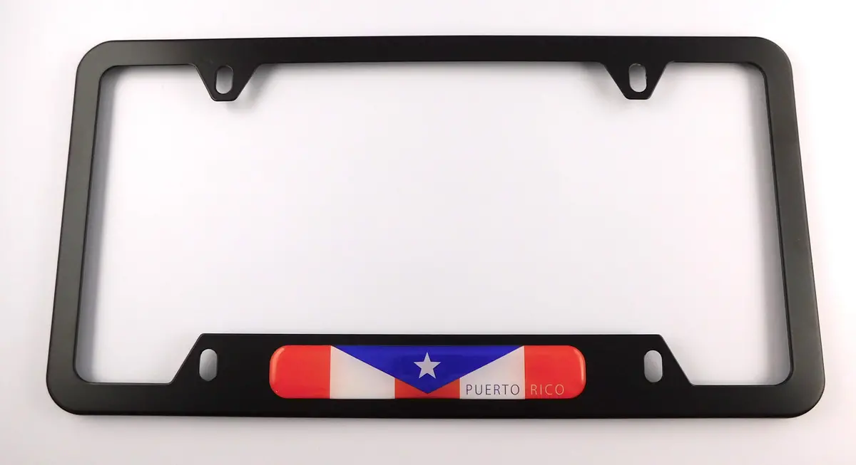 Puerto Rico Flag Metal Black Aluminium Car License Plate Frame Holder 4 Hole Bottom Cutout 1