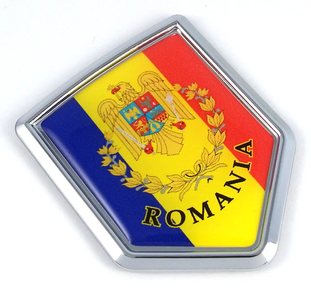 Romania Flag Emblem Chrome Car Decal Bumper Sticker 3D 1
