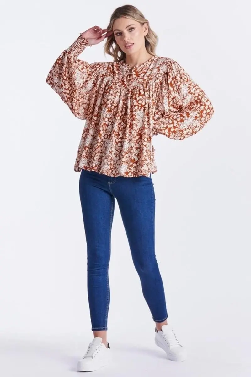 Sass - Susanna Top - Rosewood Floral 1