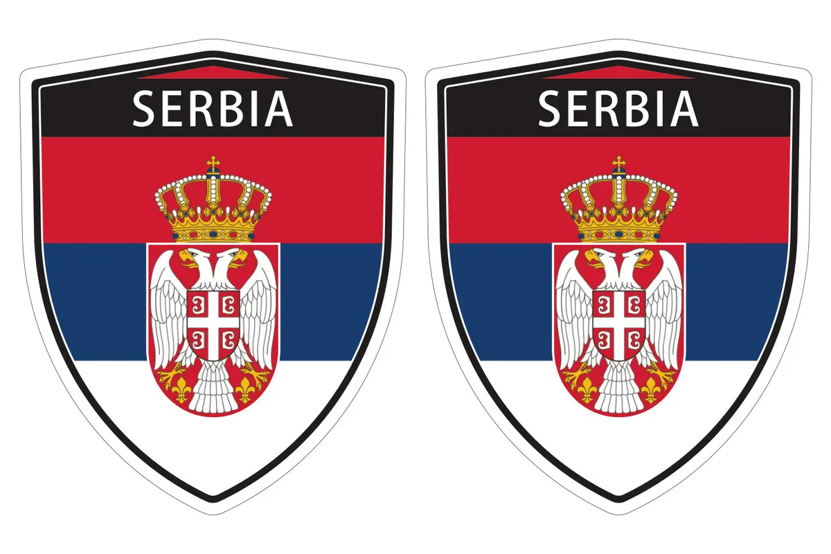 Serbia Flag Shield Shape Decal Car Bumper Window Sticker Set Of 2,  Sh044 1