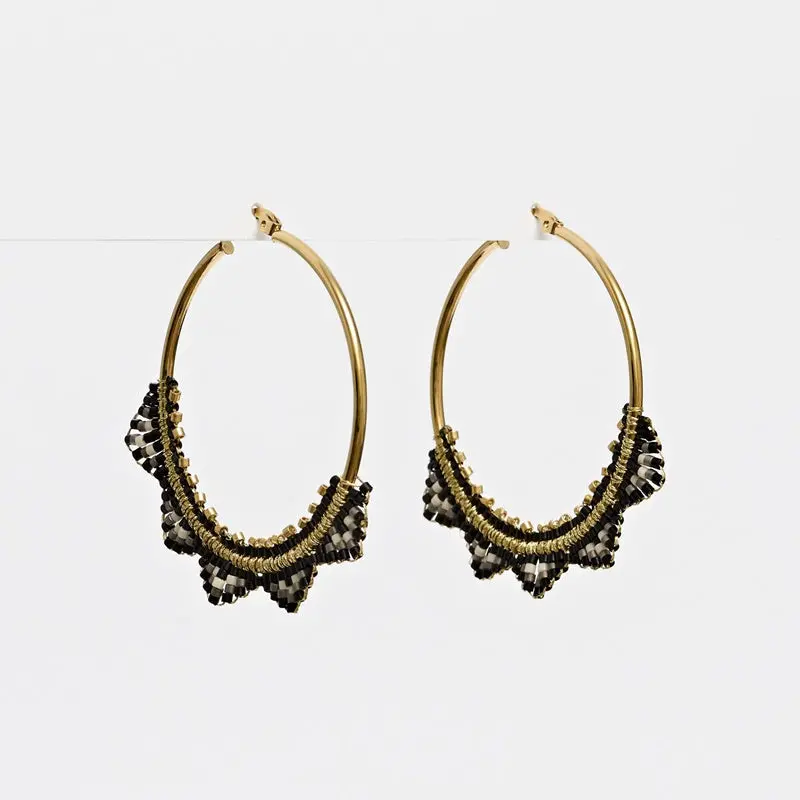 Stella + Gemma - Black Boho Tri Bead Earrings 1