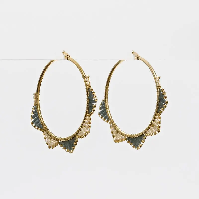 Stella + Gemma - Sage & White Boho Tri Bead Earrings 1