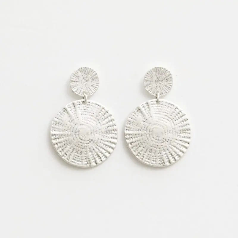 Stella + Gemma - Silver Aztec Disc Earrings 1