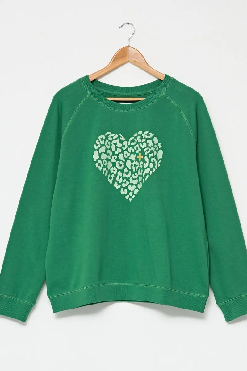Stella + Gemma - Pine With Sage Heart Sweater 1