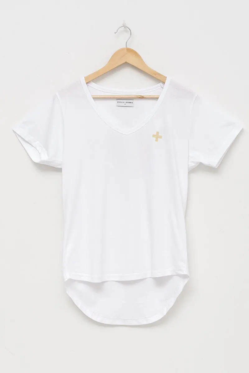Stella + Gemma - Basics Tee V-Neck - White / Floral Bouquet 1