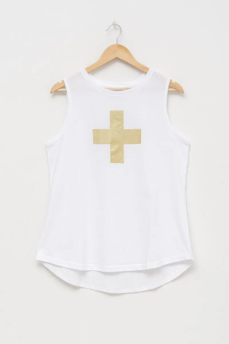 Stella + Gemma - Tank White Logo - Gold 1