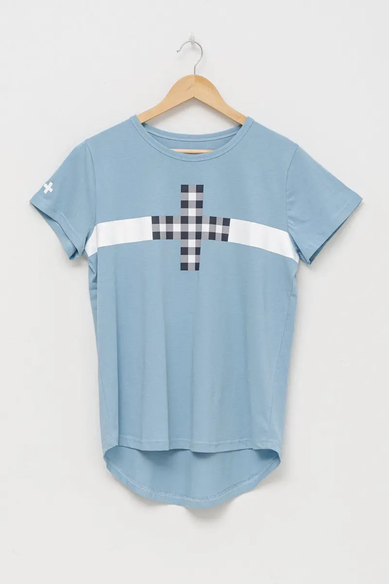 Stella + Gemma - Sky Blue With Gingham Tee 1
