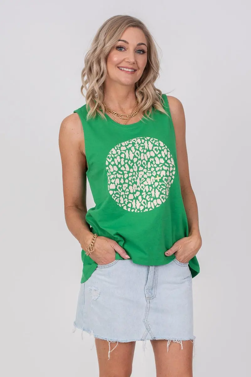 Stella + Gemma - Leopard Circle Tank - Mint 1