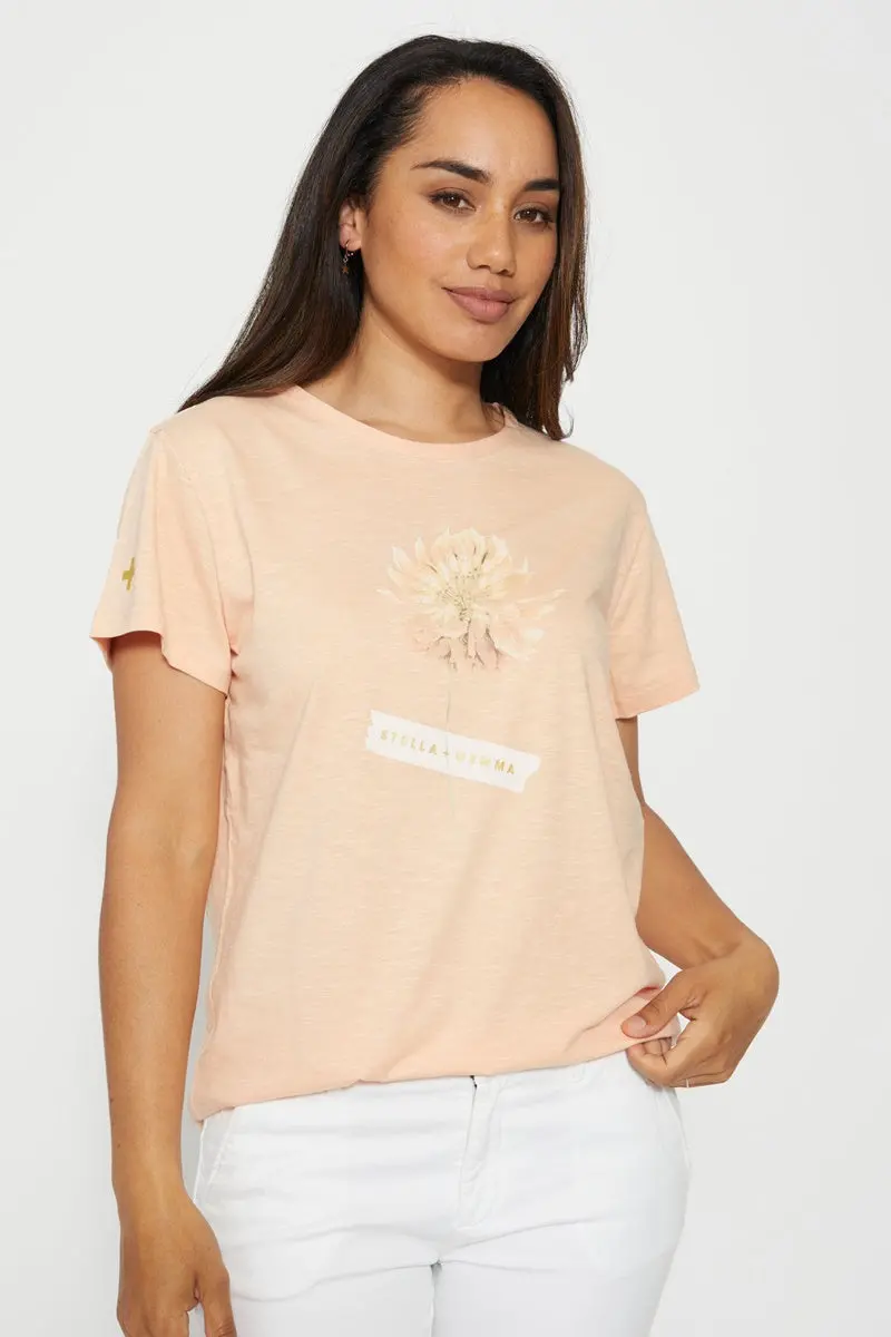 Stella + Gemma - Pressed Flower Tee - Apricot 1
