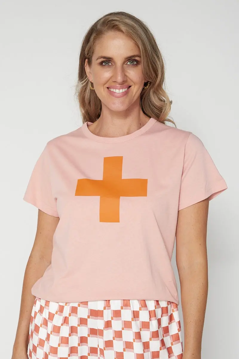 Stella + Gemma - T Shirt - Old Rose W/Caramel Cross 1