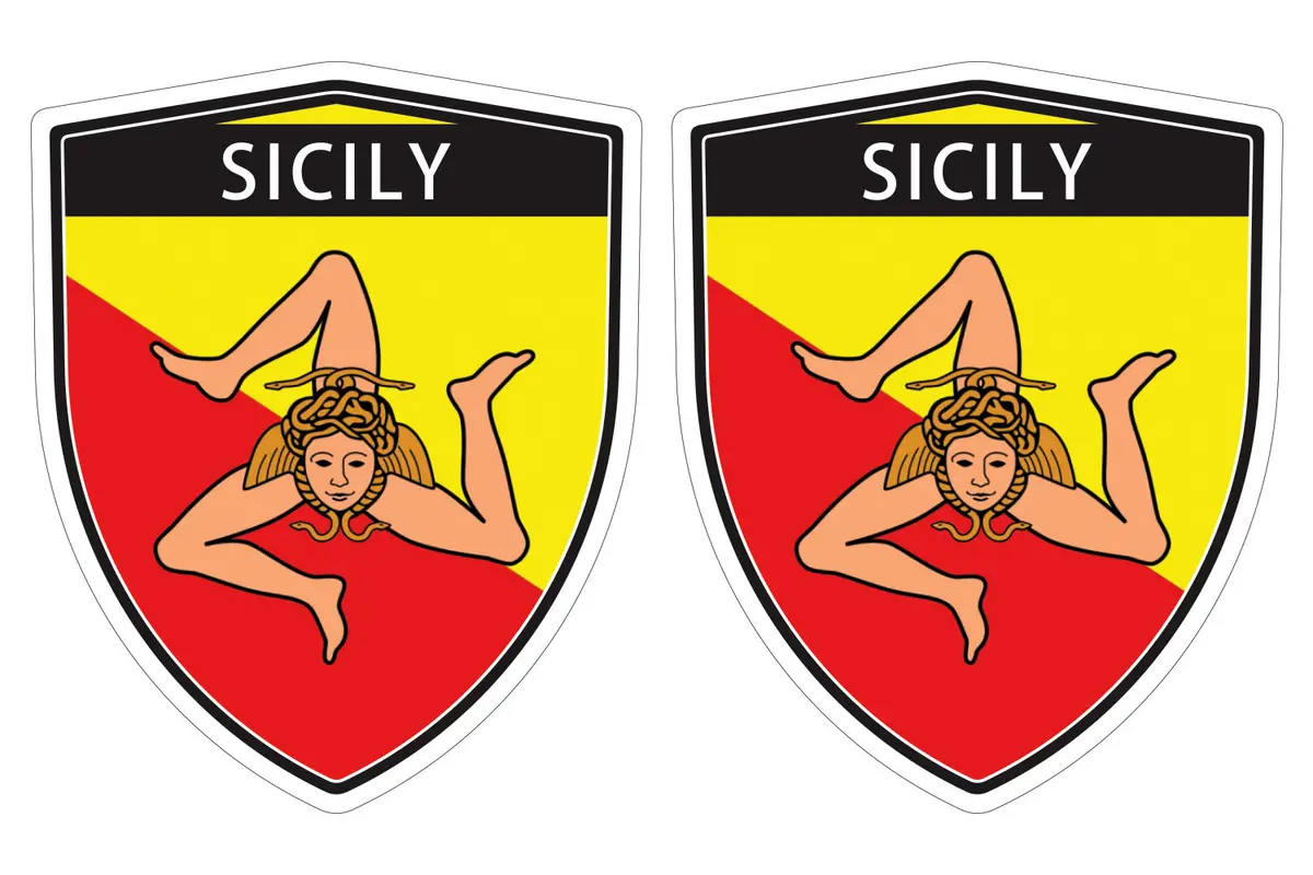 Sicily Italy Italian Flag Shield Shape Decal Car Bumper Window Sticker Set Of 2,  Sh046 1