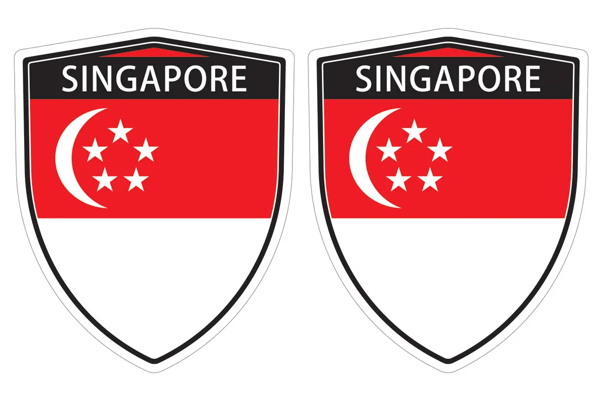Singapore Flag Shield Shape Decal Car Bumper Window Sticker Set Of 2,  Sh045 1