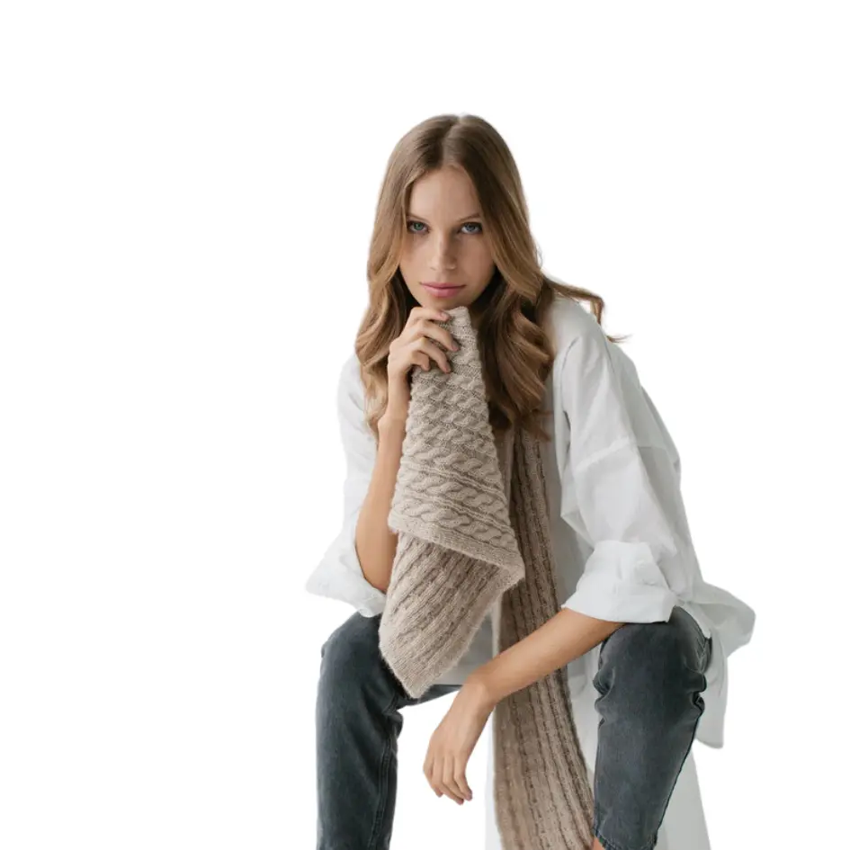 Sophie - Cosy Cable Scarf - Oat 1