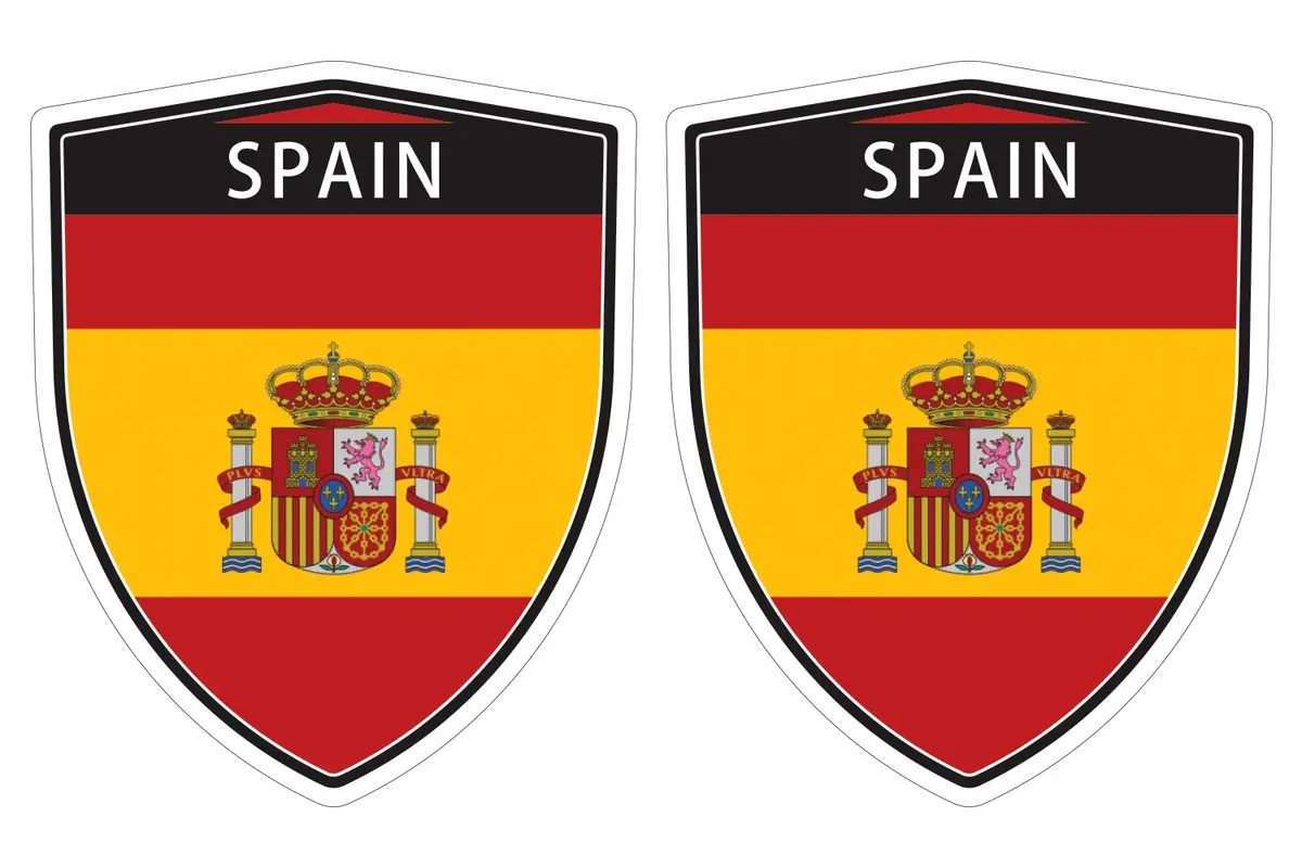 Spain Spanish Flag Shield Shape Decal Car Bumper Window Sticker Set Of 2,  Sh048 1
