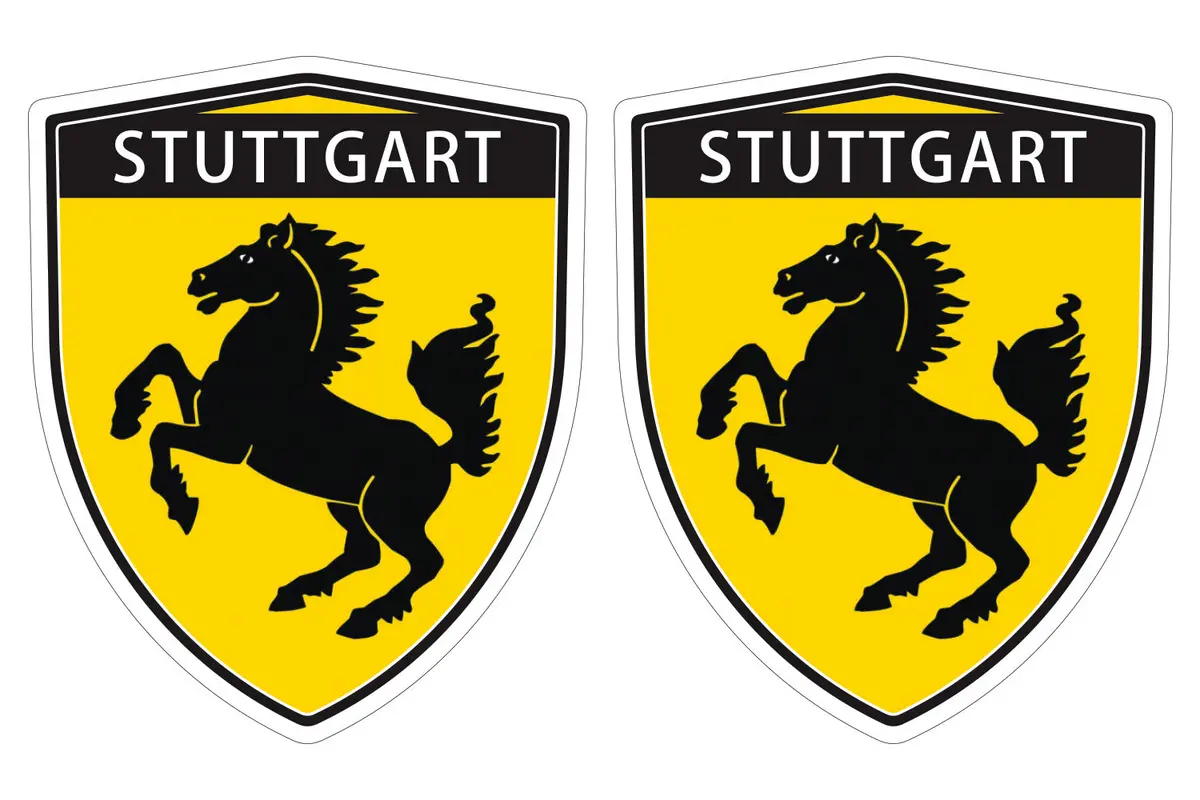 Stuttgart Flag With Horse Shield Shape Decal Car Bumper Window Sticker Set Of 2,  Sh066 1