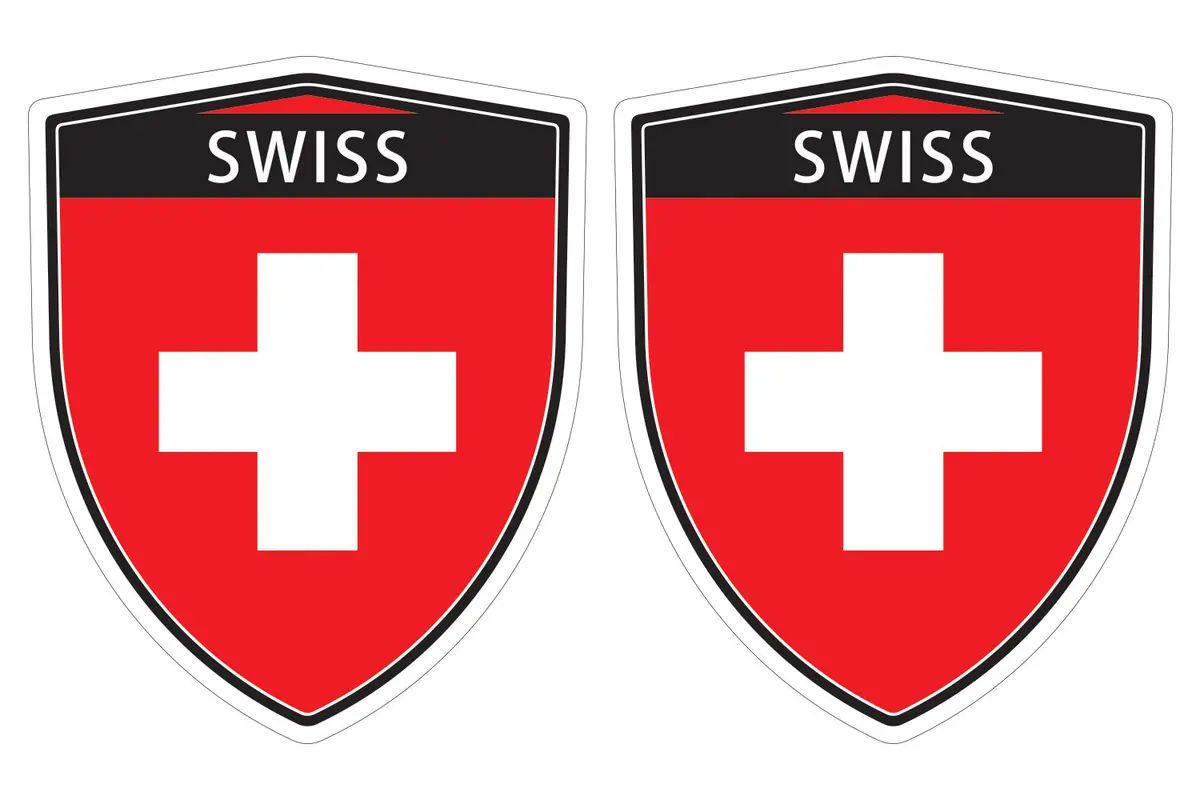 Switzerland Swiss Flag Shield Shape Decal Car Bumper Window Sticker Set Of 2,  Sh049 1