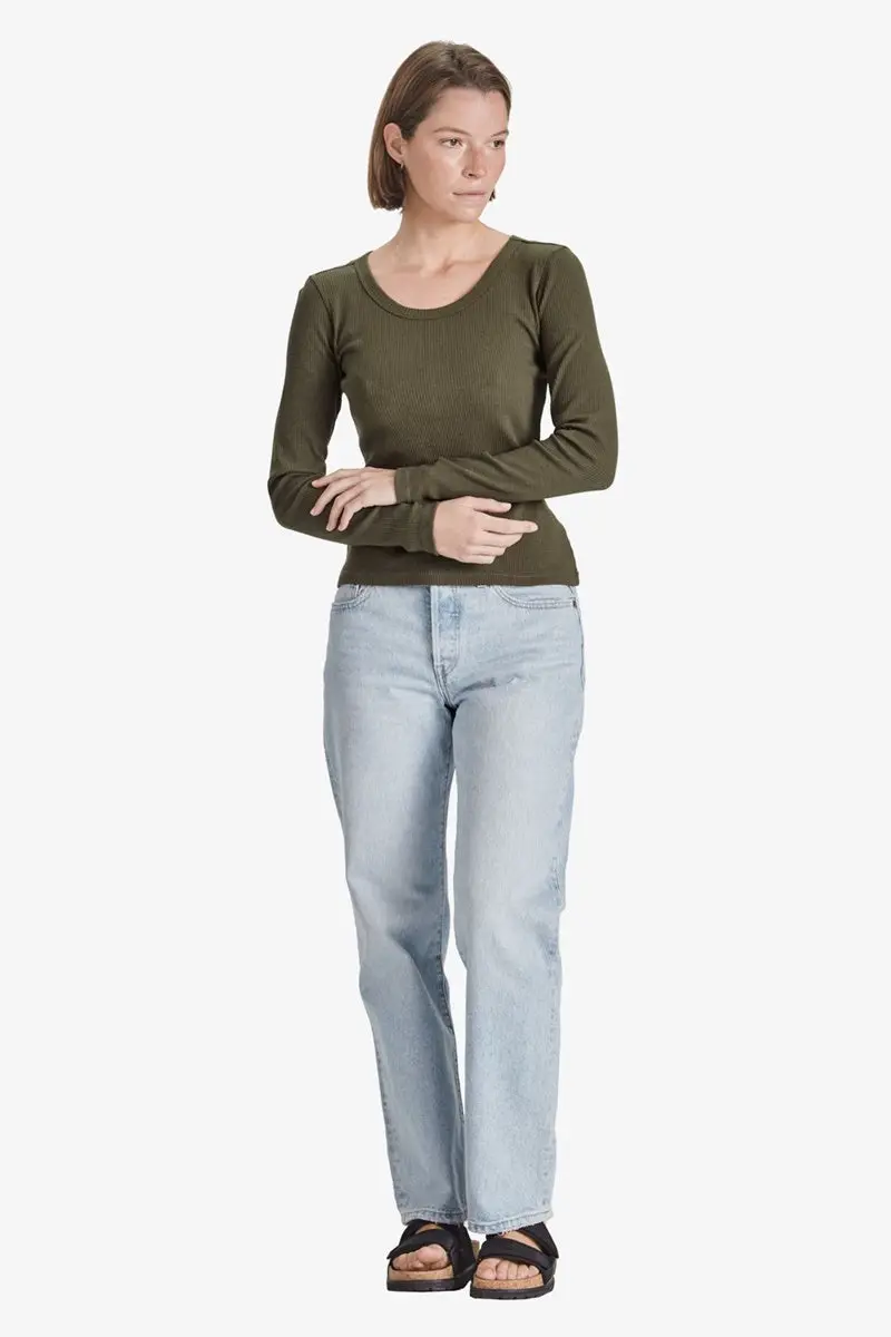 Commoners - Base Ribbed Scoop L/S Tee - Khaki 1
