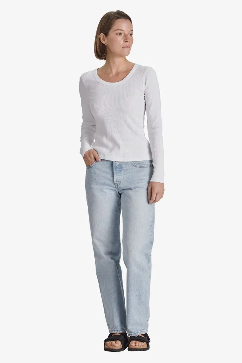 Commoners - Base Ribbed Scoop L/S Tee - White 1