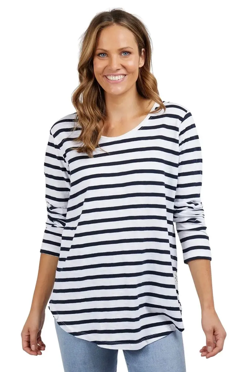 Elm - Scoop L/S Tee - White With Navy Stripe 1