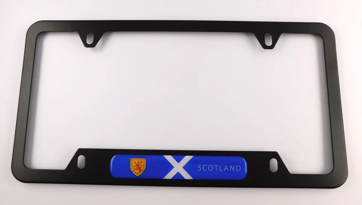 Scotland Scotish Flag Metal Black Aluminium Car License Plate Frame Holder 4 Hole Bottom Cutout 1