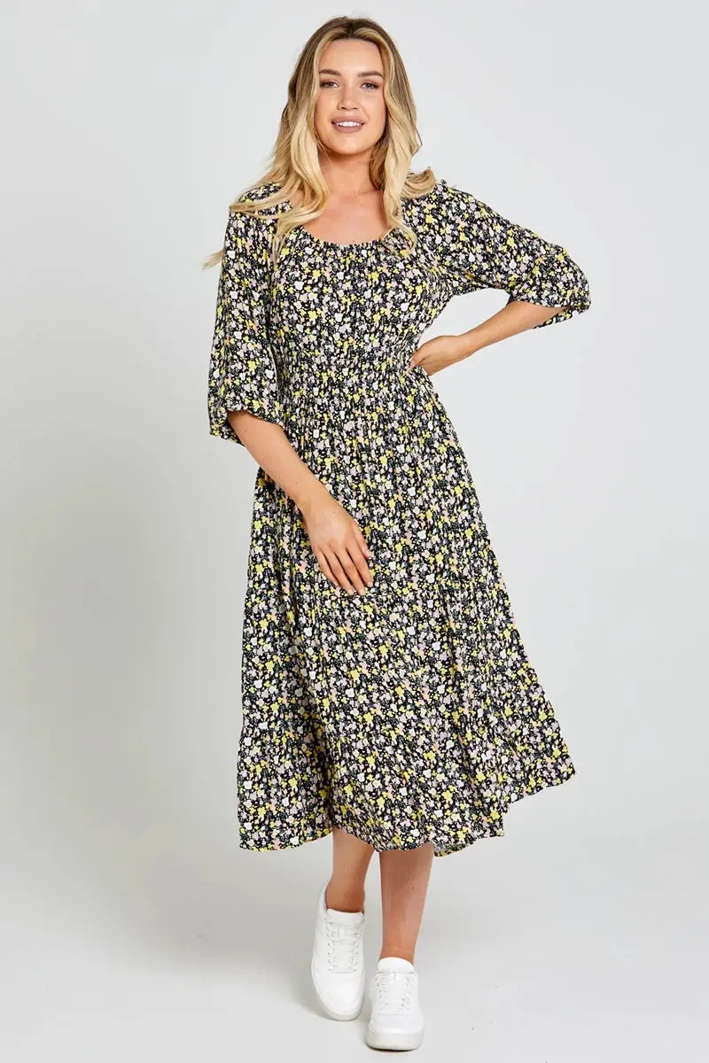 Sass - Sloane Midi Dress - Black Floral Ditsy 1
