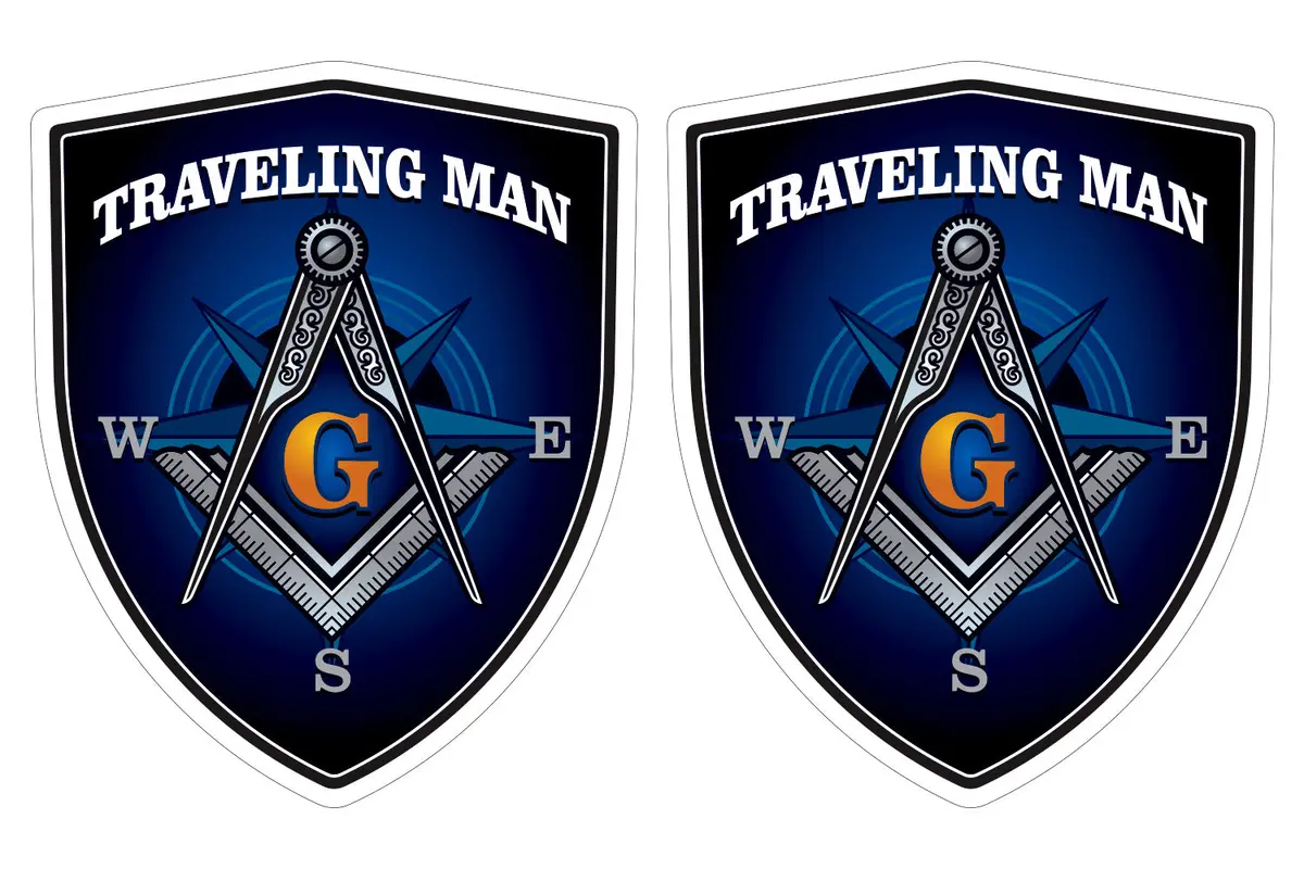Traveling Man Mason Masonic Flag Shield Shape Decal Car Bumper Window Sticker Set Of 2,  Sh067 1