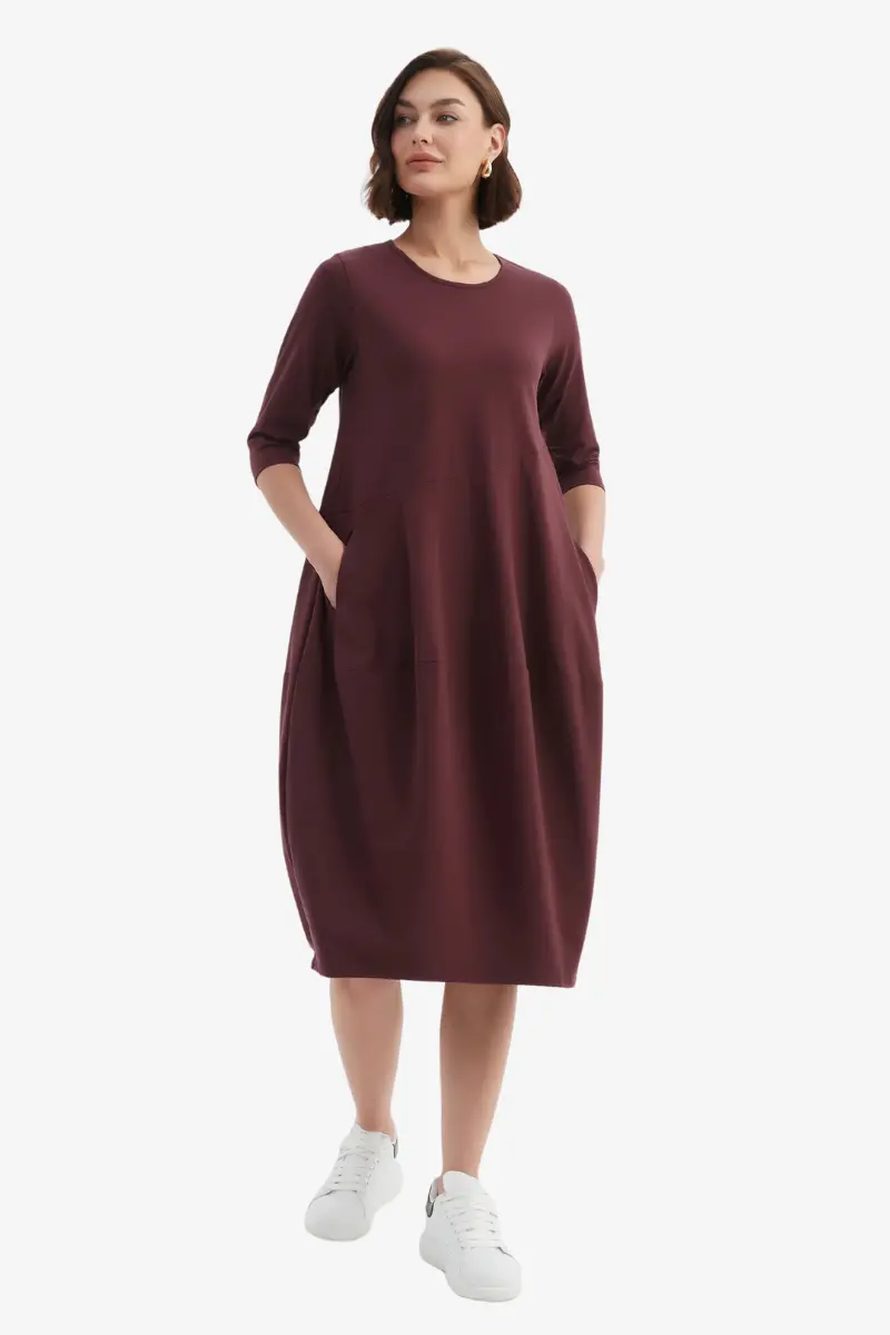 Tirelli - 3/4 Sleeve Diagonal Seam Dress - Aubergine 1