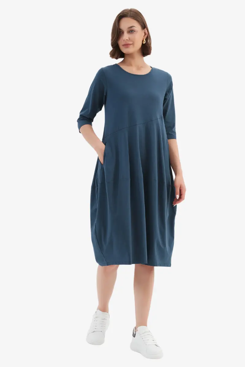 Tirelli - 3/4 Sleeve Diagonal Seam Dress - Deep Teal 1