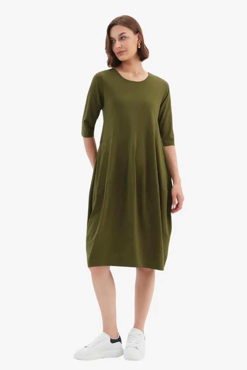 Tirelli - 3/4 Sleeve Diagonal Seam Dress - Moss 1