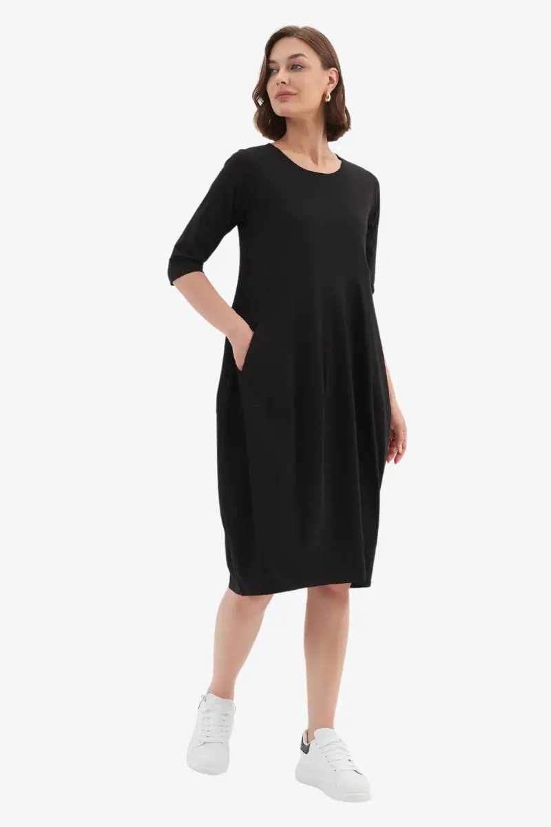 Tirelli - 3/4 Sleeve Diagonal Seam Dress - Black 1