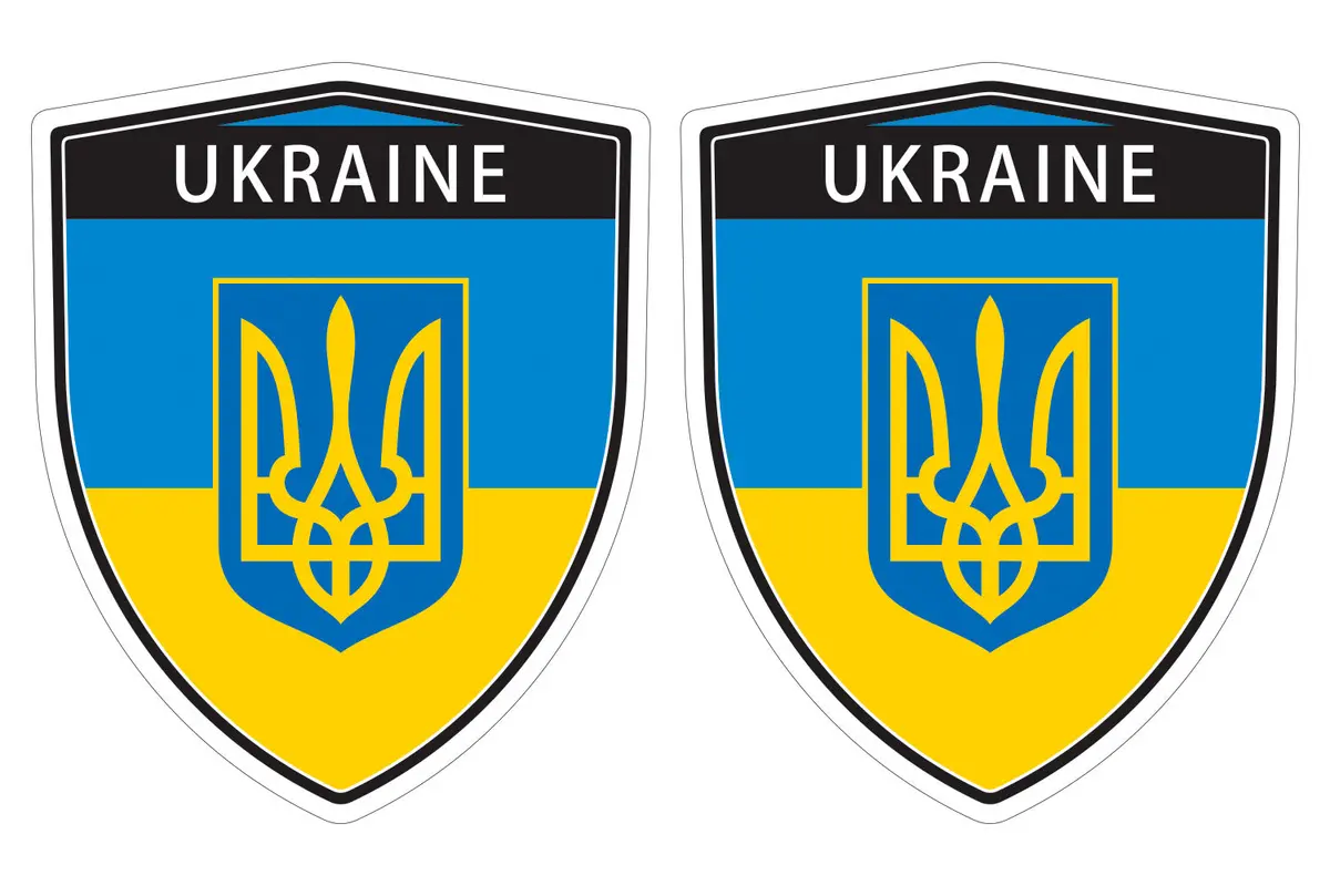 Ukraine Ukrainian Flag With Trident Tryzub Shield Shape Decal Car Bumper Window Sticker Set Of 2,  Sh054 1