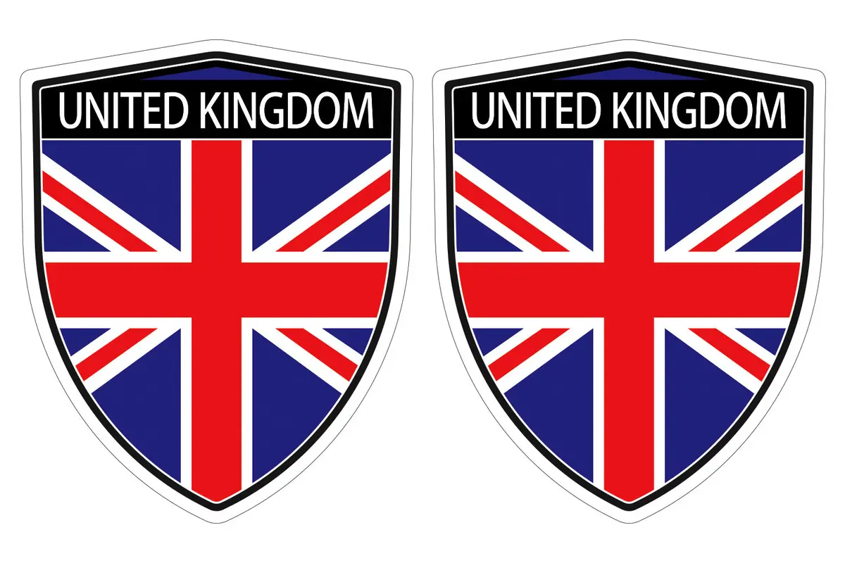 United Kingdom British Great Britain Flag Shield Shape Decal Car Bumper Window Sticker Set Of 2,  Sh056 1