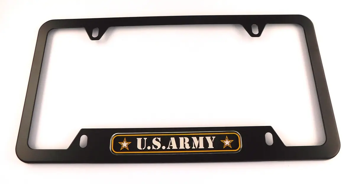 Us Army Metal Black Aluminium Car License Plate Frame Holder 4 Hole Bottom Cutout 1