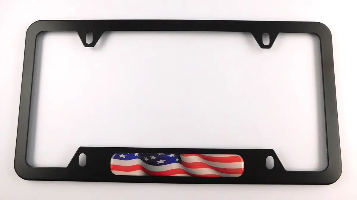 Usa America American Flag Metal Black Aluminium Car License Plate Frame Holder 4 Hole Bottom Cutout 1