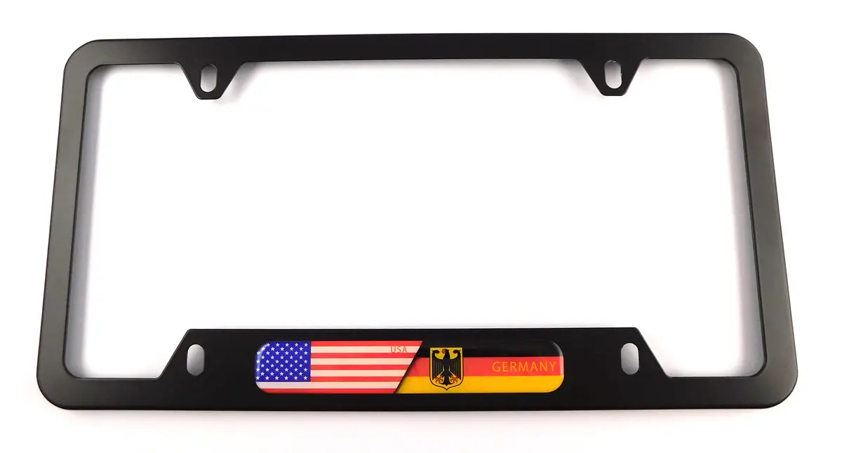 Usa Germany Flag Metal Black Aluminium Car License Plate Frame Holder 4 Hole Bottom Cutout 1