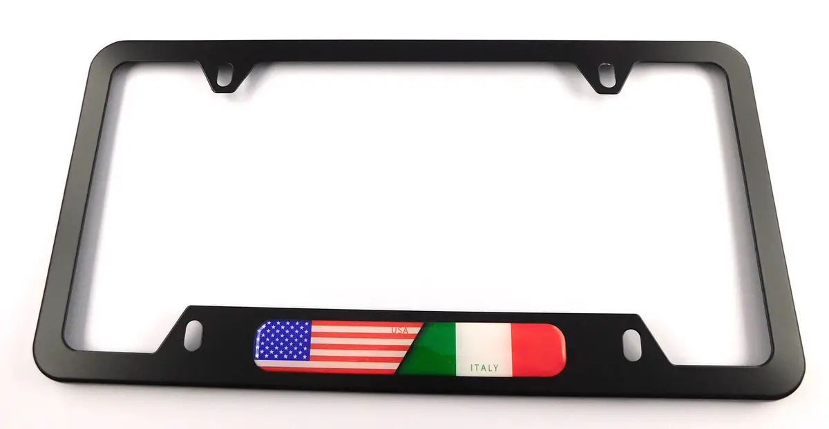 Usa Italy Flag Metal Black Aluminium Car License Plate Frame Holder 4 Hole Bottom Cutout 1