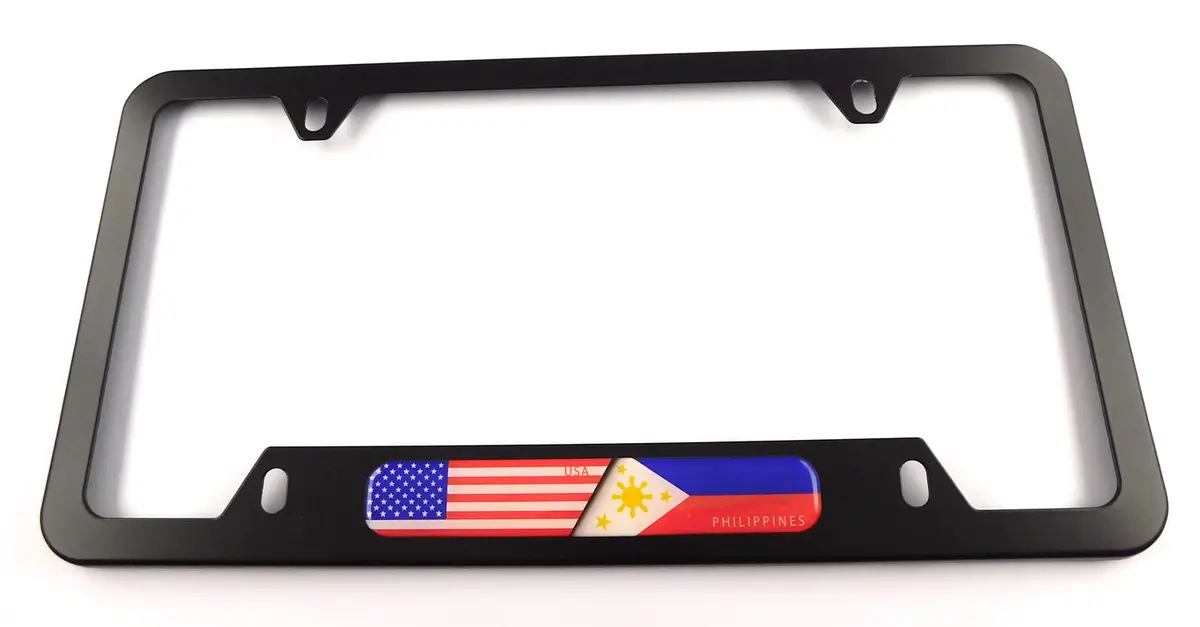 Usa Philippines Flag Metal Black Aluminium Car License Plate Frame Holder 4 Hole Bottom Cutout 1