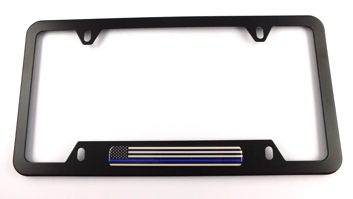 Usa Police Metal Black Aluminium Car License Plate Frame Holder 4 Hole Bottom Cutout 1