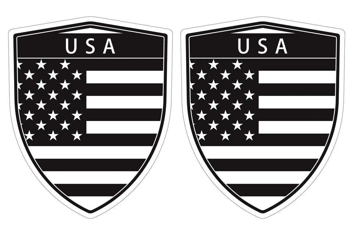 Usa Black And White American Flag Shield Shape Decal Car Bumper Window Sticker Set Of 2,  Sh08 1