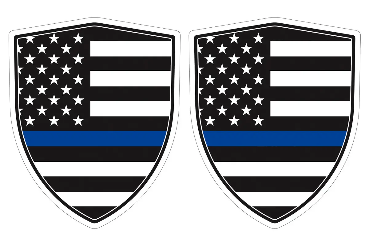 Usa Police Thin Blue Line Flag Shield Shape Decal Car Bumper Window Sticker Set Of 2,  Sh068 1