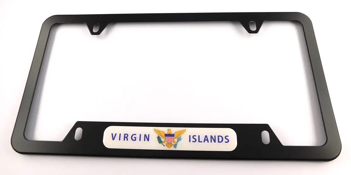 Virgin Islands Flag Metal Black Aluminium Car License Plate Frame Holder 4 Hole Bottom Cutout 1